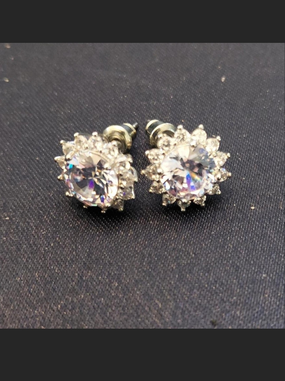 Source Unknown Silver-Tone Clear Crystal Halo Stud Earrings